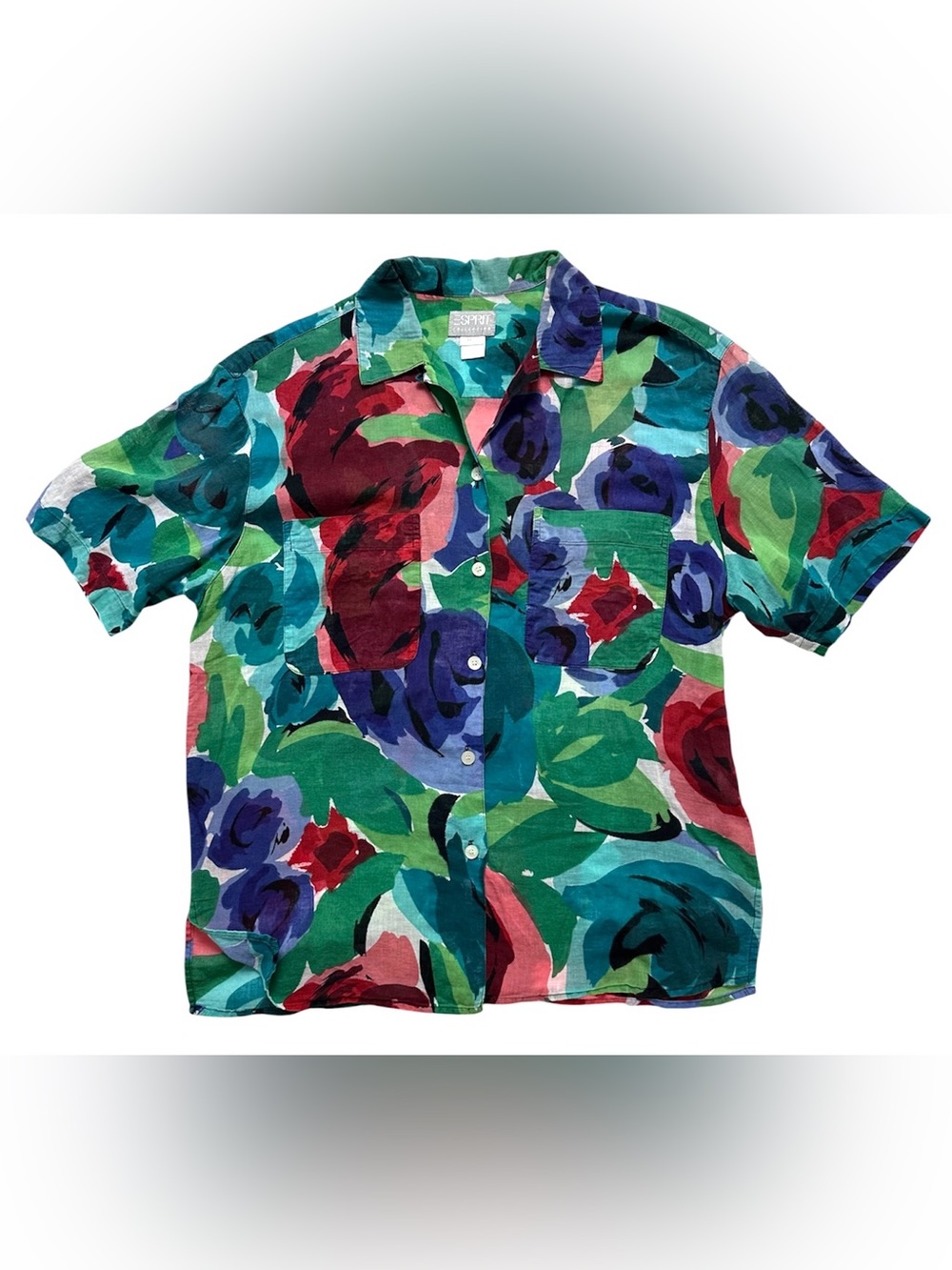 90s Vintage Esprit Collection Short-Sleeve Floral Button-Down Coastal Resortwear